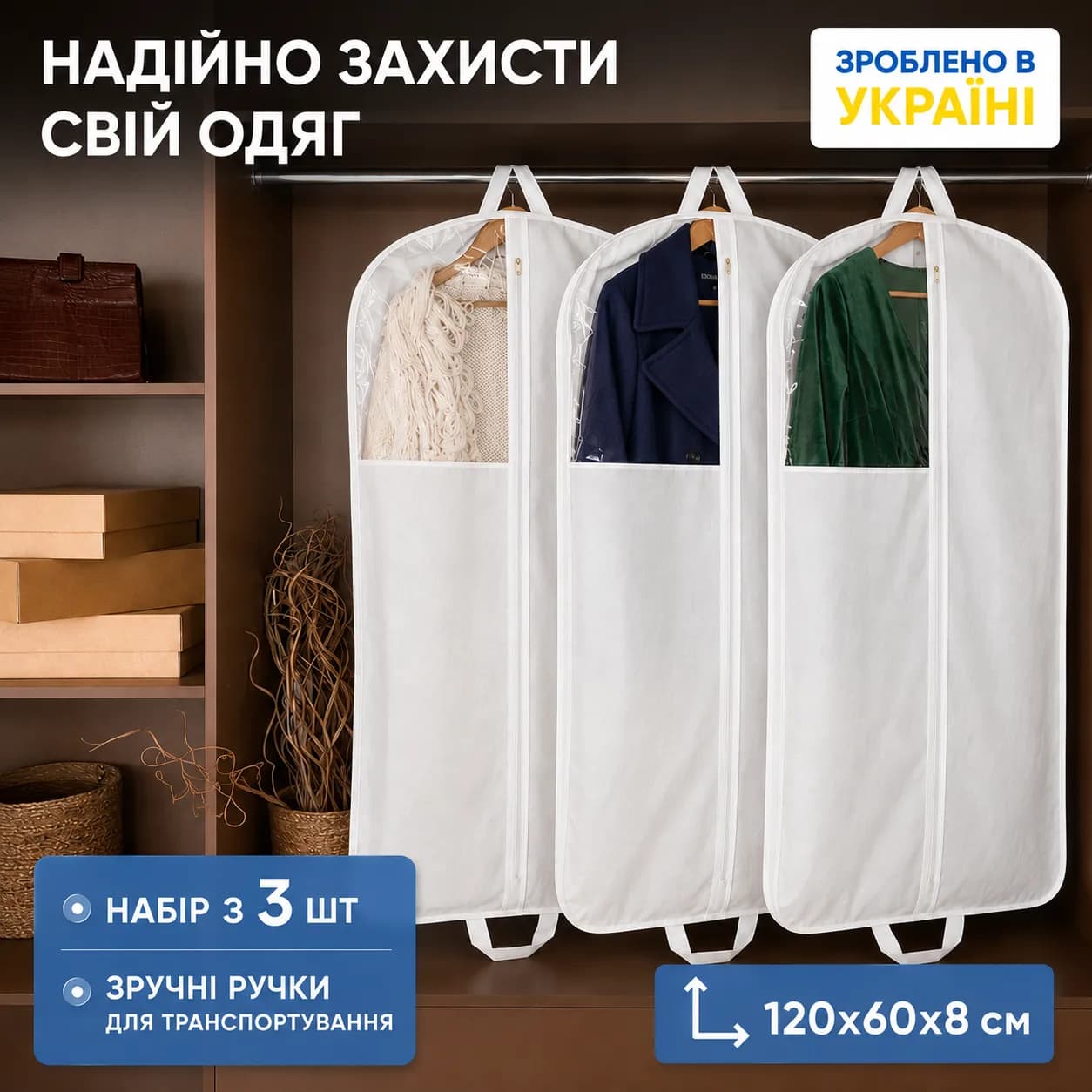 Набор чехлов-органайзеров ORGANIZE с бортом для зимней одежды 3 шт (белый) - 560384214