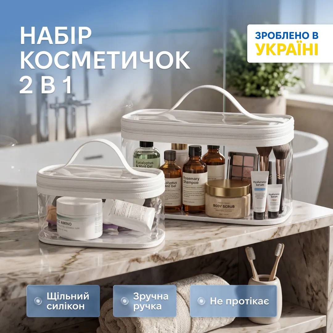 Комплект ORGANIZE прозорих прямокутних косметичок 2 шт (білий) - 246885