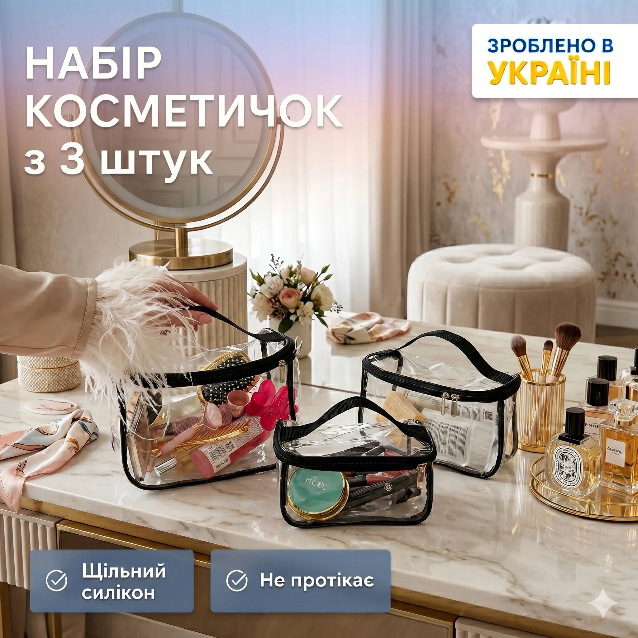 Набір ORGANIZE з трьох косметичок-валізок (чорний) - 246943