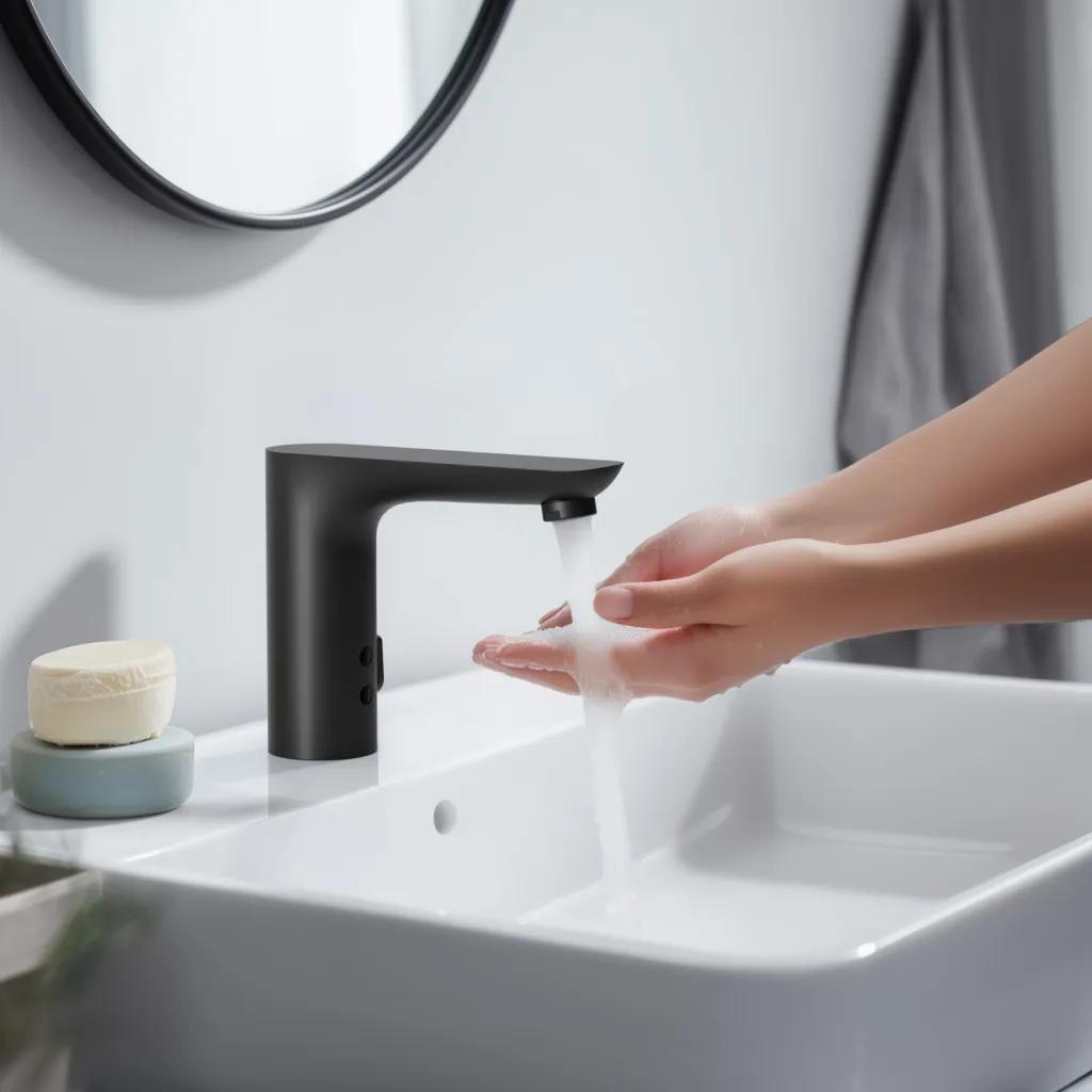 Безконтактний змішувач для умивальника Invena Smart Flow з регулюванням температури, чорний матовий - 249045