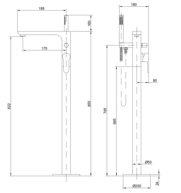 Змішувач для ванни окремо стоячий Invena Glamour чорний BW-02-W04 - 249106