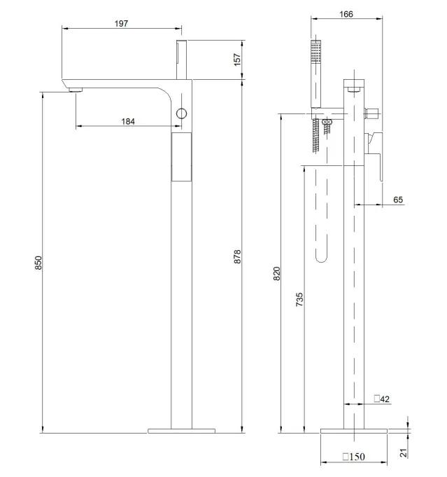 Смеситель для ванны окремо стоячий Invena Paros черный BW-09-W04 - 249112