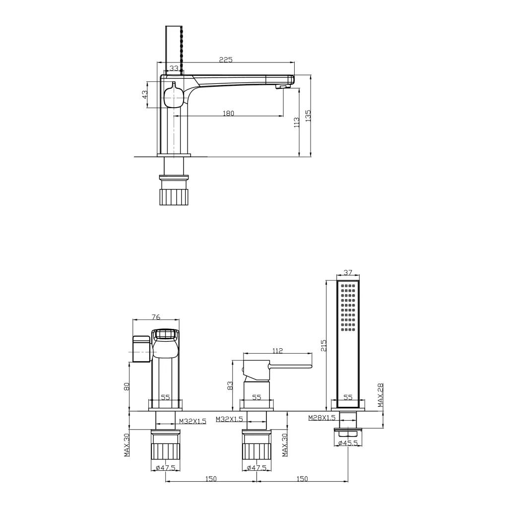 Змішувач для ванни, на 3 отвори Invena GLAMOUR чорний BW-02-S04 - 249176