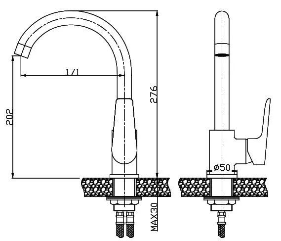 Змішувач для кухні Invena Dokos BZ-19-005 графіт\хром - 249297