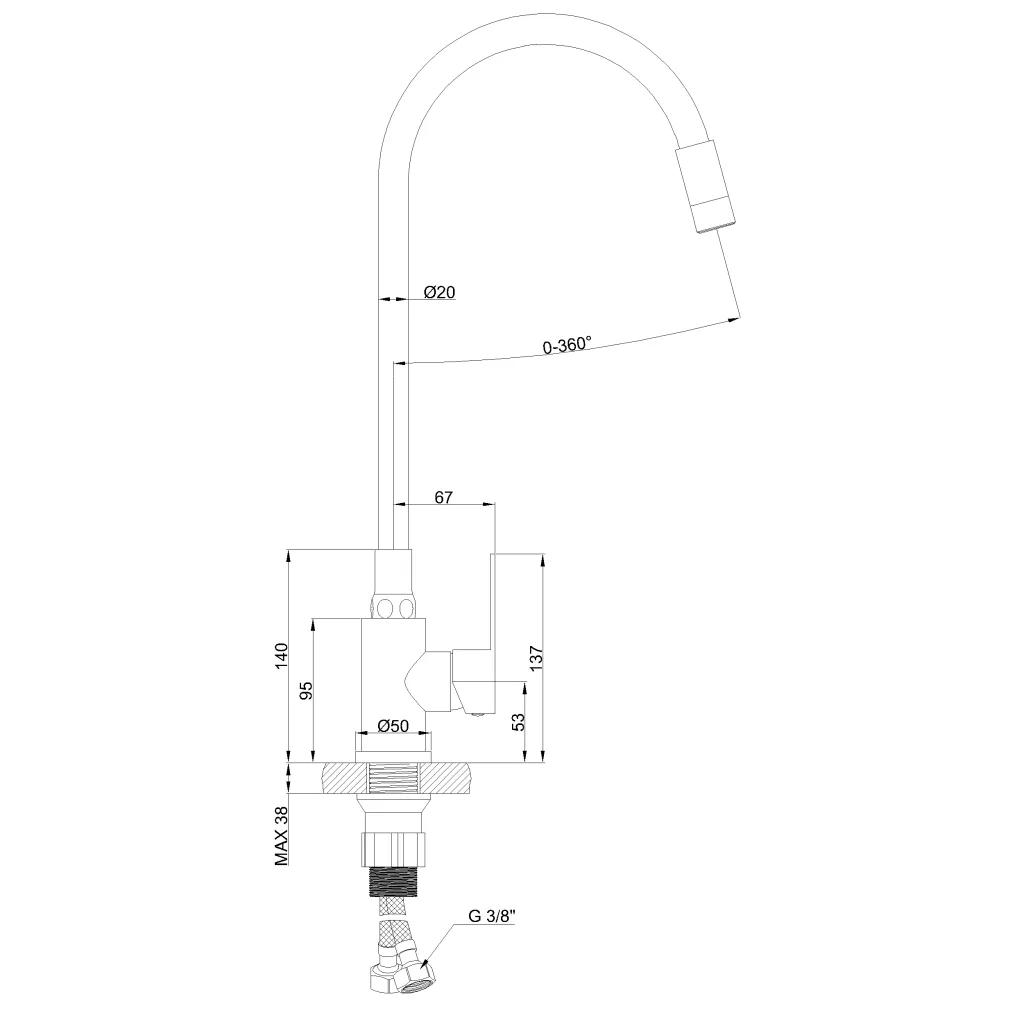 Смеситель для кухни, 2-функц, Ksanti Inox, BZ-37-i05, inox/сірий - 249371