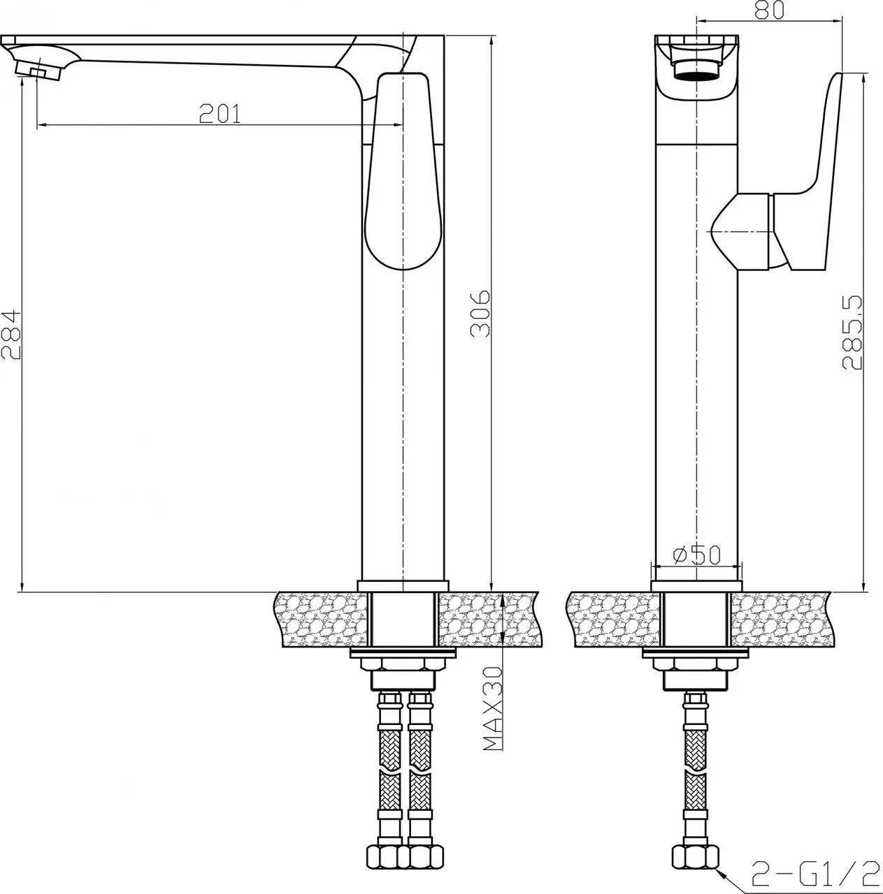 Змішувач для раковини Invena Dokos BU-19-WB1 високий бокова ручка - 249457
