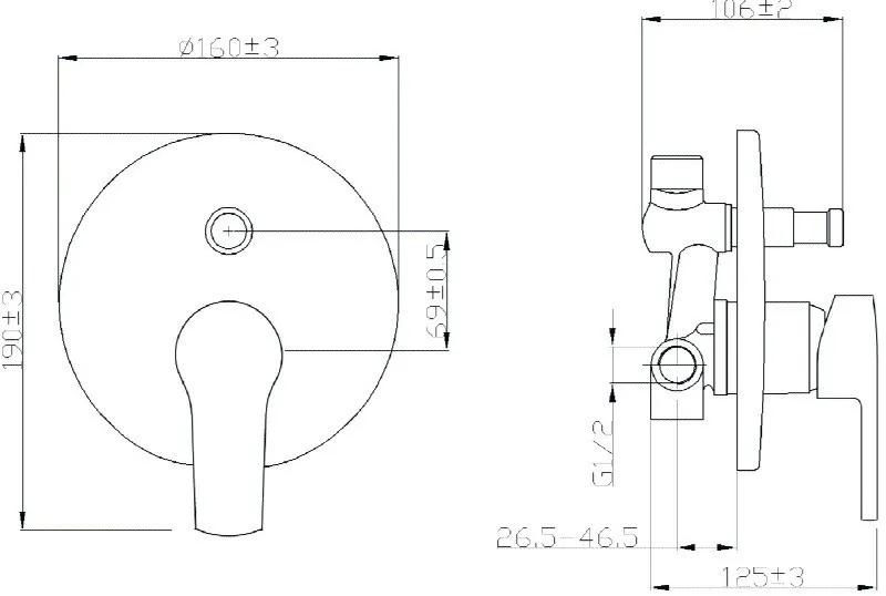 Змішувач прихованого монтажу Invena Verso BP-82-P01 двохфункційний кругла розета - 250397