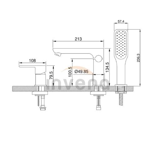 Змішувач для ванни на 3 отвори Invena Siros BW-90-S01 - 250496