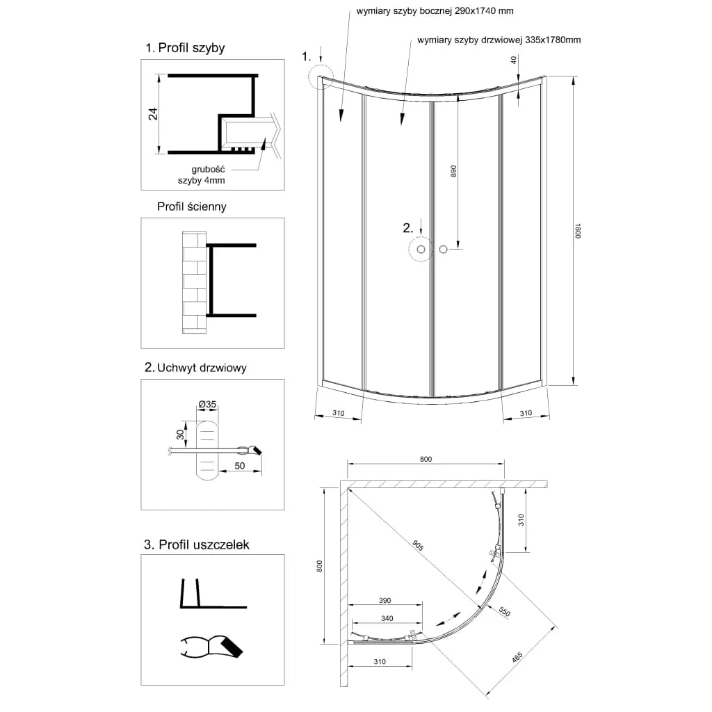 Душова кабіна півкругла 80x80 Invena Vitoria AK-49-185 - 587732576
