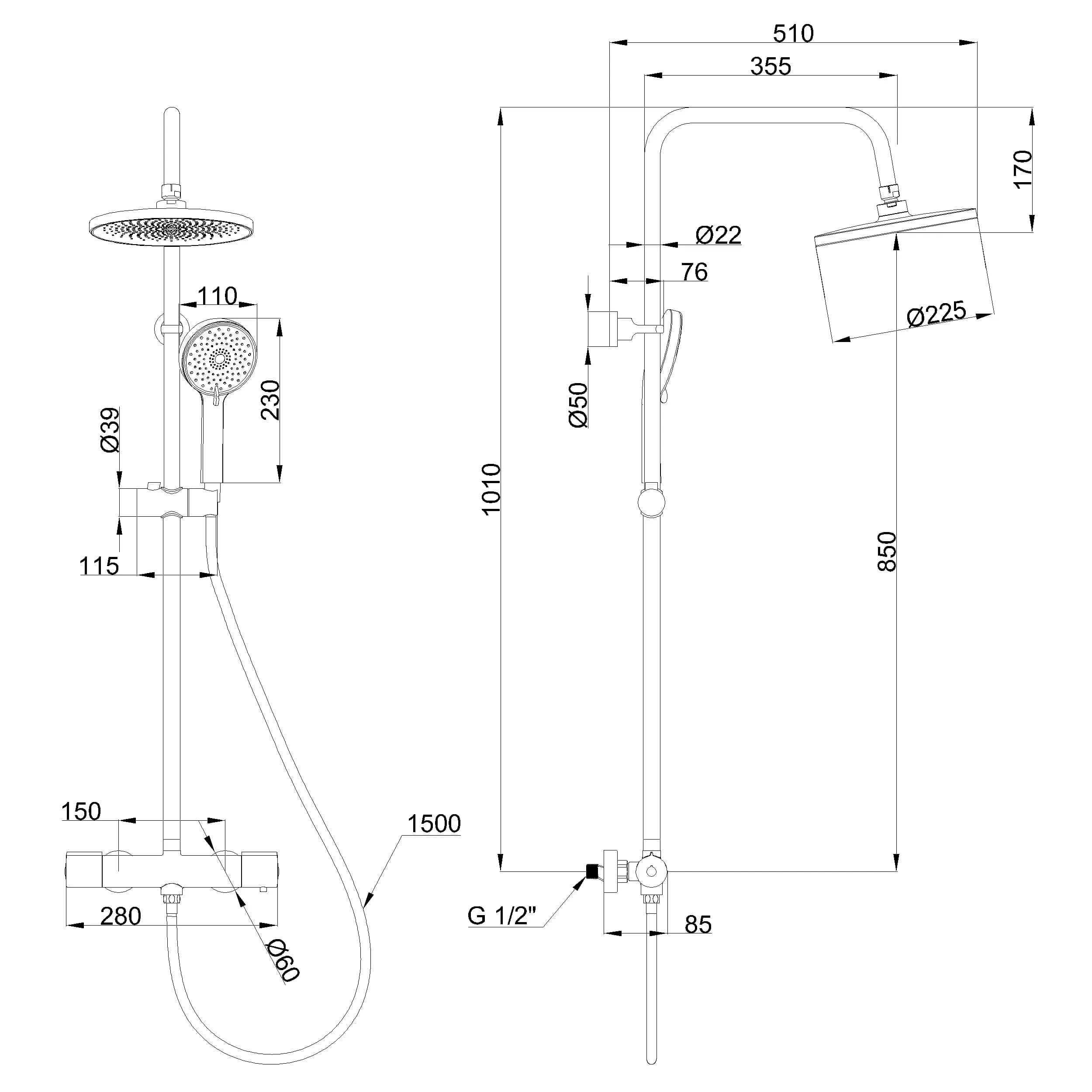 Душевая система с термостатическим смесителем Invena Volos, хром, AU-37-T01 - 353063004