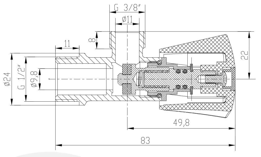 Кран кутовий приладовий Invena ZW-10-015 - 252203