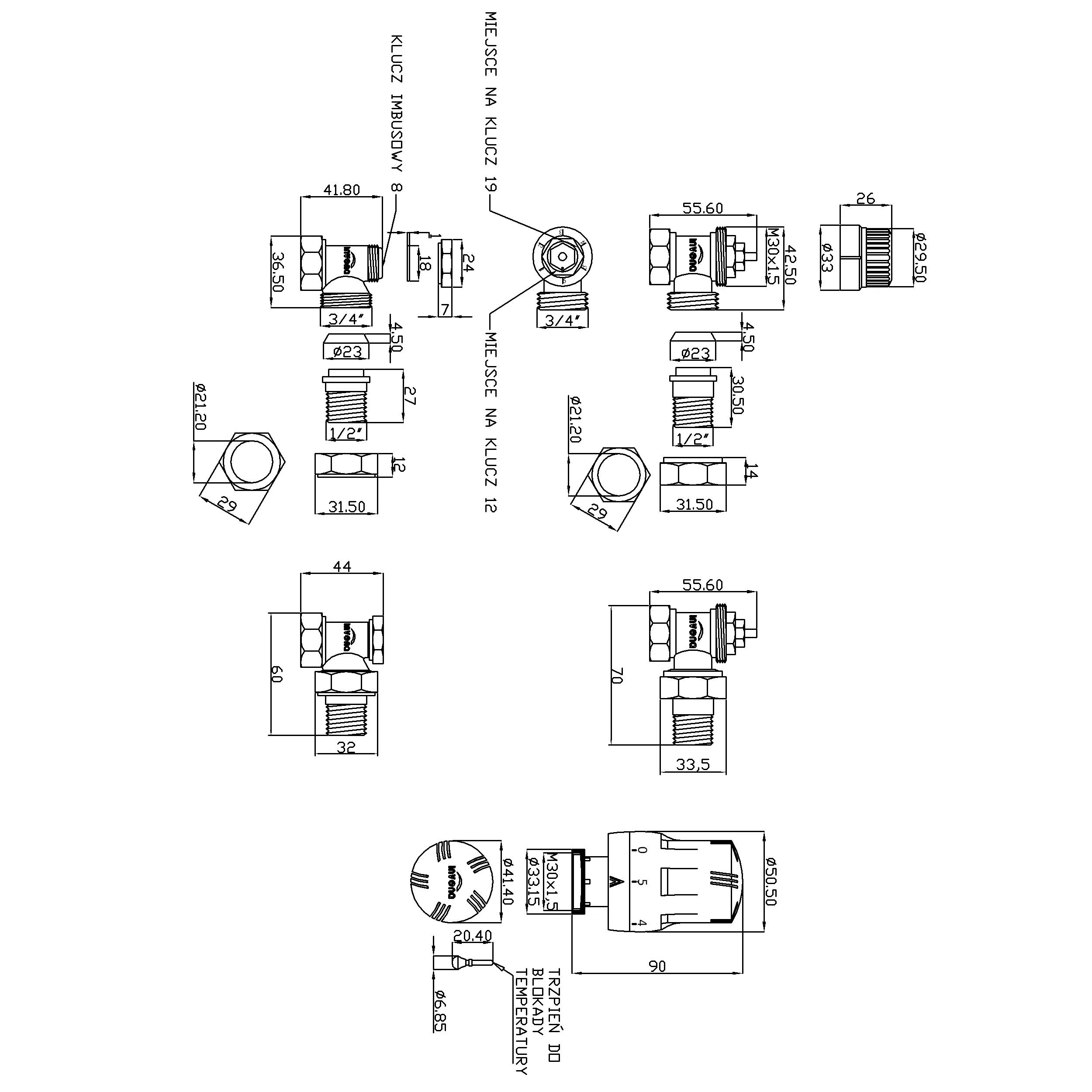 Комплект підключення радітора термостатичний Invena CD-72-K15 - 253057