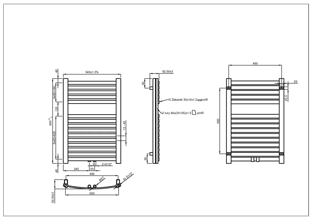 Рушникосушка сталева Invena,чорна, UG-03-080 - 042751827