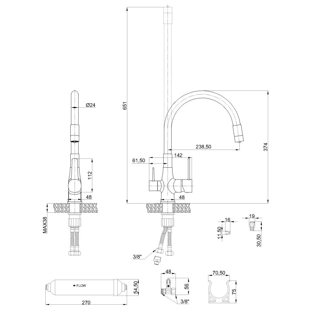 Смеситель кухонный с фильтром серый GLAMOUR BZ-02-F05 - 253466