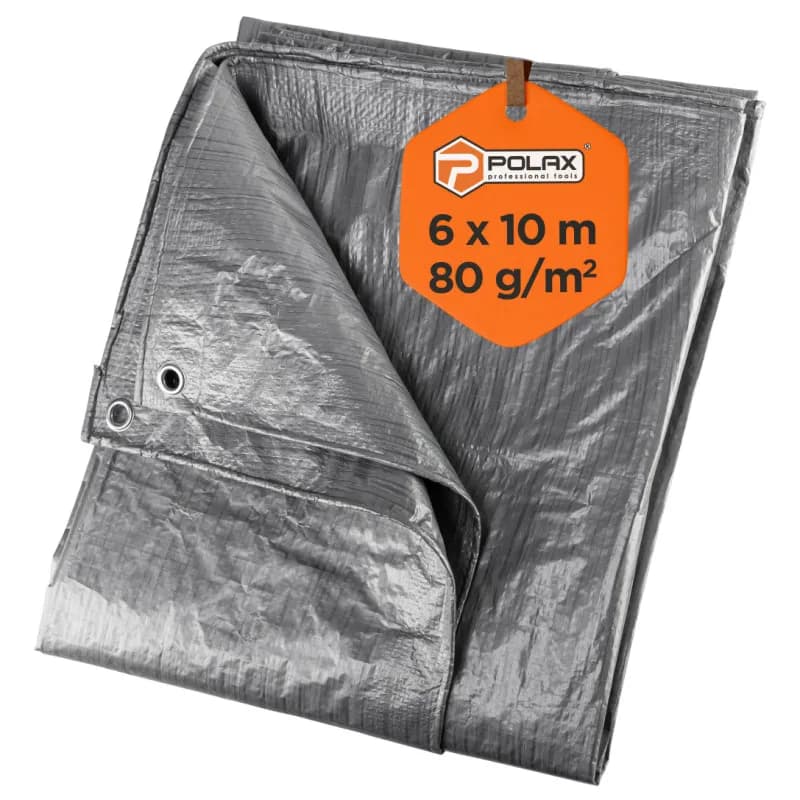Тент тарпауліновий Polax 6 x 10 м, 80 гр/м2, з вушками, двостороння ламінація (70-114) - 689794639