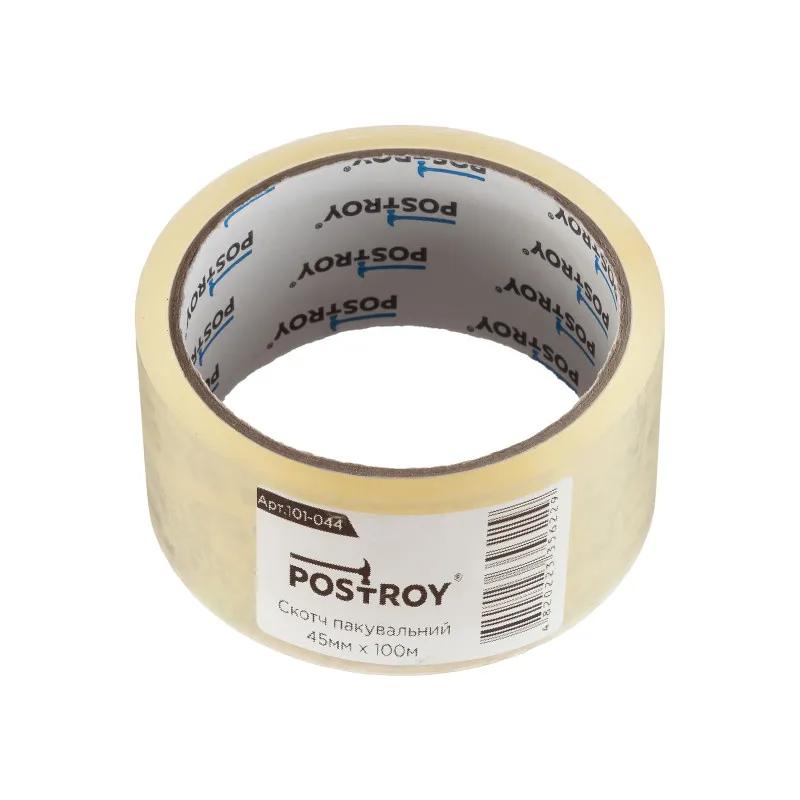 Клейка стрічка Postroy скотч пакувальний 100 м x 45 мм (101-044) - 255764