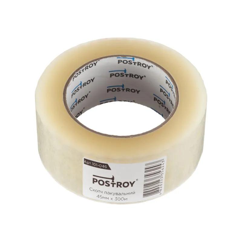 Клейка стрічка Postroy скотч пакувальний 300 м x 45 мм (101-046) - 255796