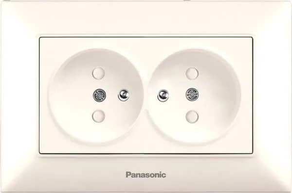Розетка Panasonic Arkedia Slim 2-на з з/к, з шторками, крем - 259383