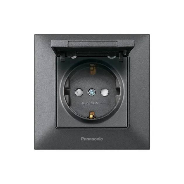 Розетка з з/к+зах.шторки+кришка Panasonic Arkedia Slim, димч. - 259403