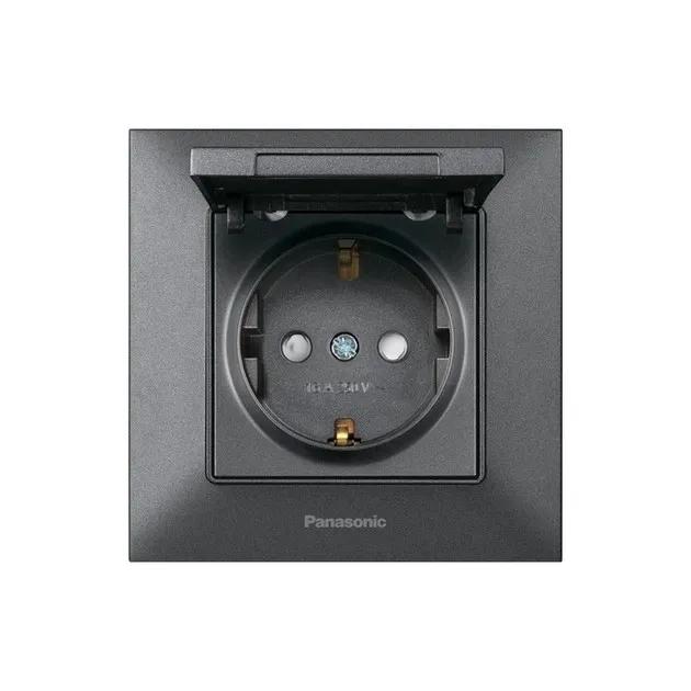 Розетка з з/к+зах.шторки+кришка Panasonic Arkedia Slim, димч. - 259403