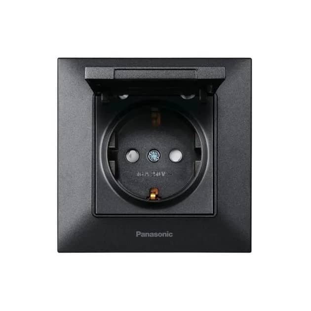 Розетка з з/к+зах.шторки+кришка Panasonic Arkedia Slim, чорн. - 259404