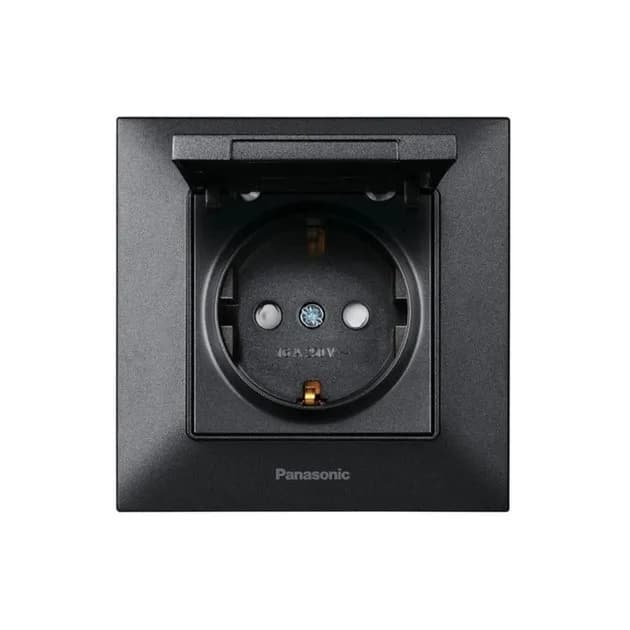 Розетка з з/к+зах.шторки+кришка Panasonic Arkedia Slim, чорн. - 692935443