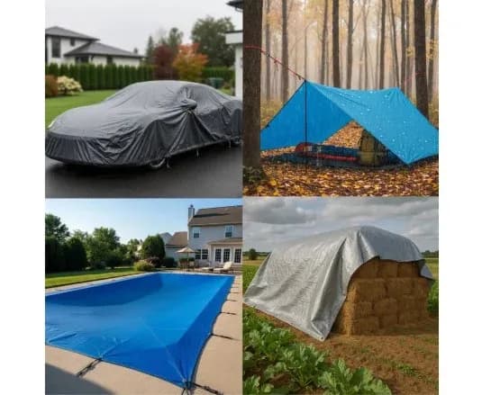 Тент тарпаулиновый Polax 3 x 5м, 45 г/м², с люверсами, двусторонняя ламинация (70-097) - 317634715