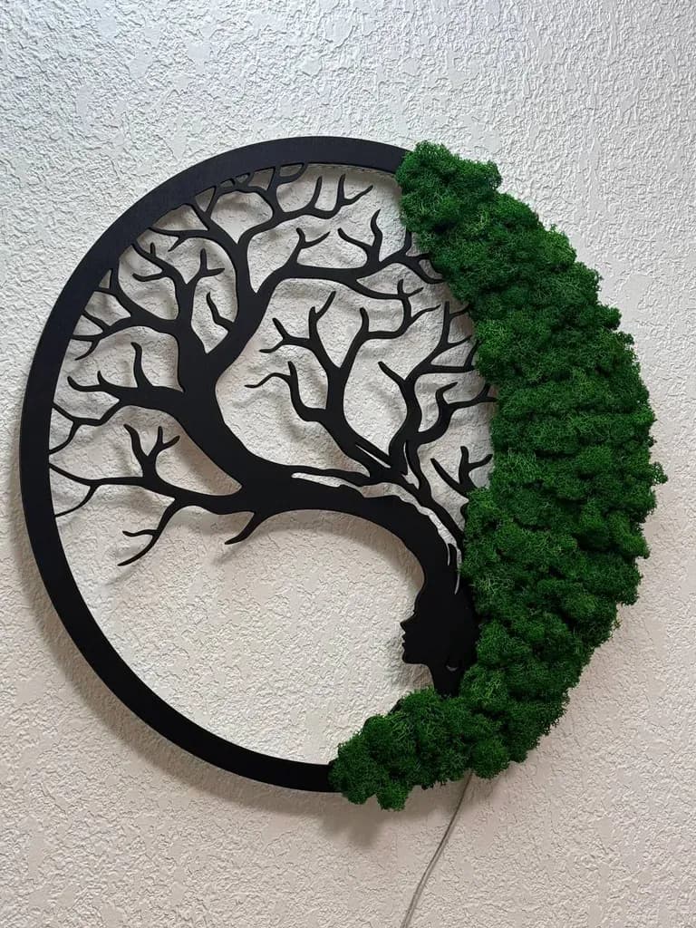 Мохова картина «Дерево життя»: мохова дриада з підсвіткою - 80 см, Без підсвічування - 263255365