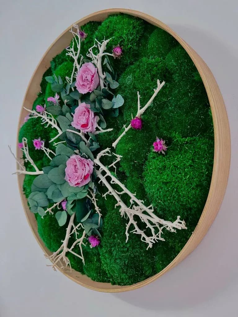 Кругла картина з моху та троянд - 60 см - 584856367