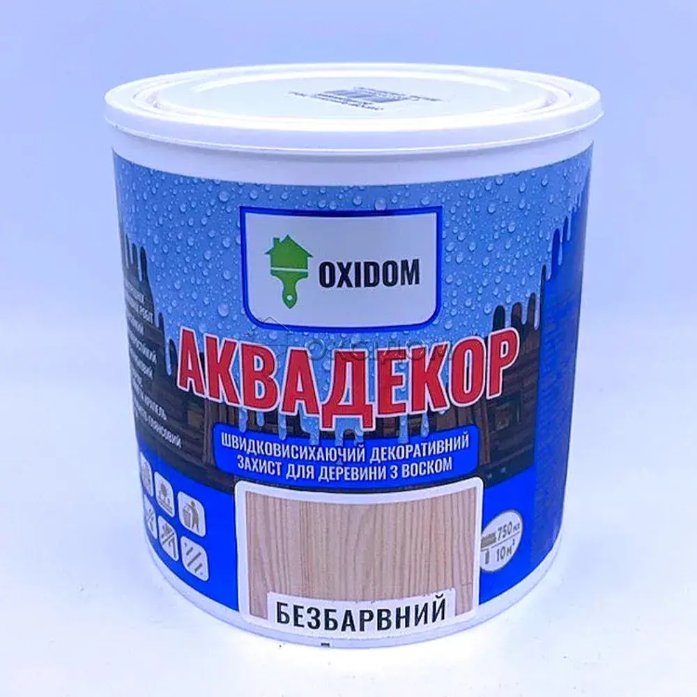 Декоративний захист для дерева на акриловій основі OXIDOM Аквадекор, 0,75 л, безбарвний, шовковистий глянець - 799406390