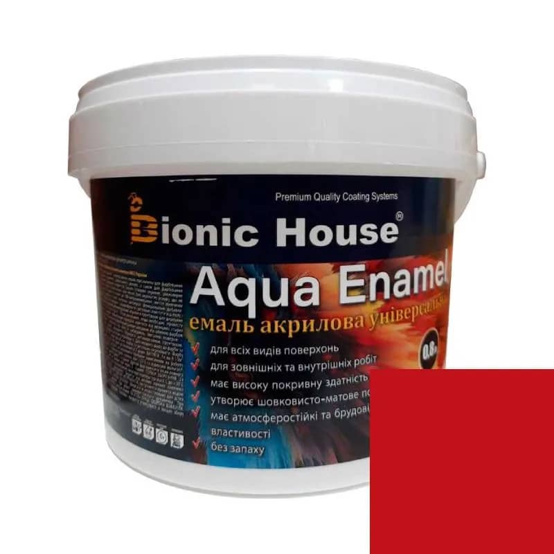 AQUA ENAMEL Устойчивая к погодным условиям и мытью Эмаль для дерева акриловая универсальная КРАСНАЯ (RAL 3020) 0,8л - 598938151