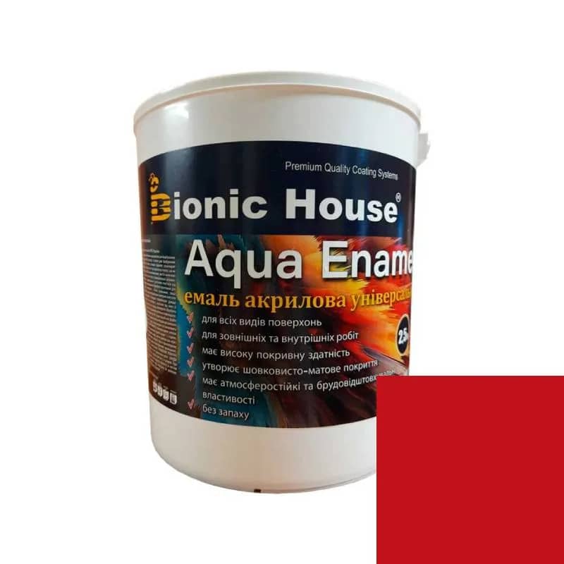 AQUA ENAMEL Стійка до погодних умов та миття Емаль для дерева акрилова універсальна ЧЕРВОНА (RAL 3020) 2,5л - 642657241