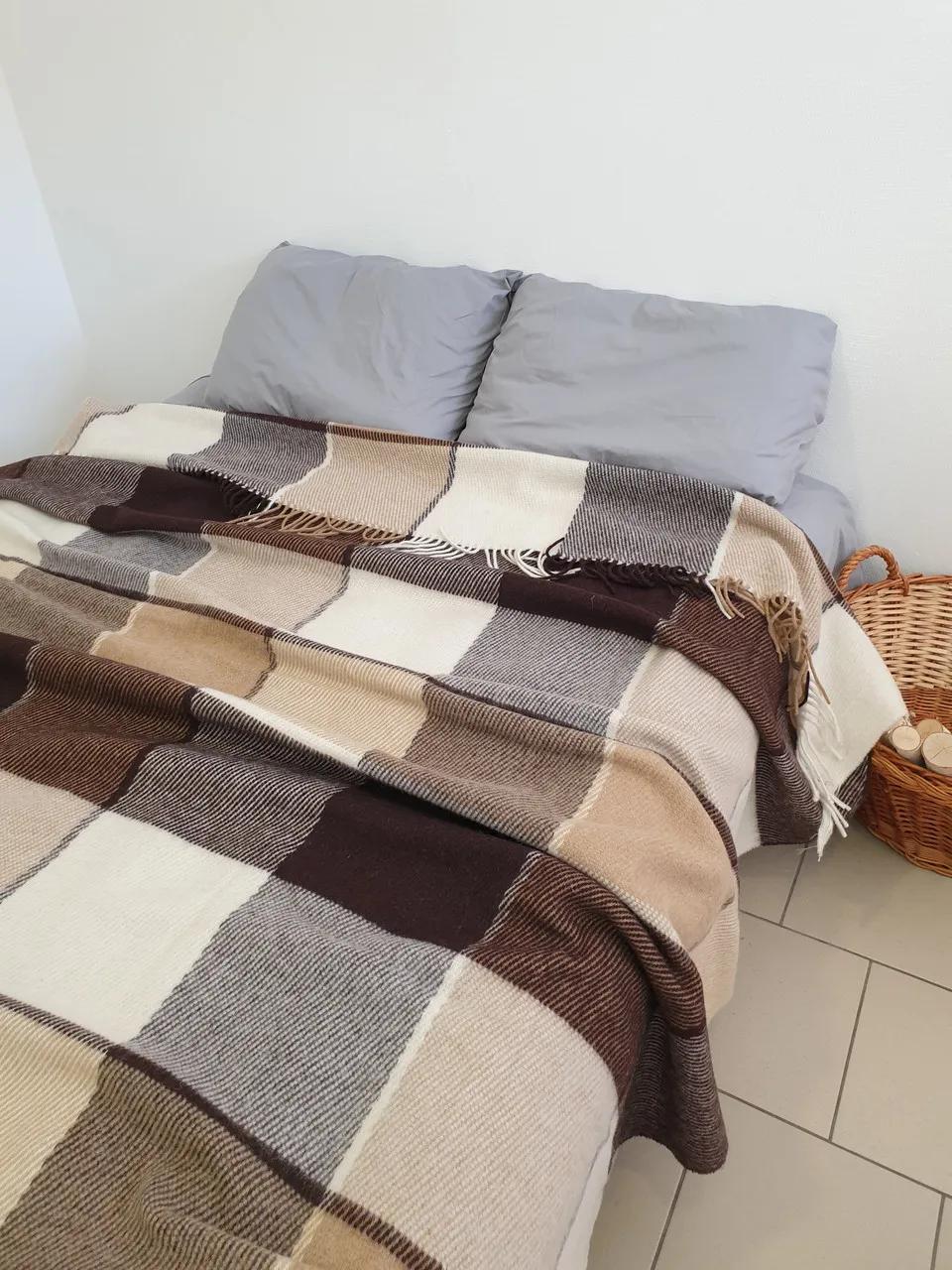 Плед Wool в клітинку шерcтяний коричневий - 315369