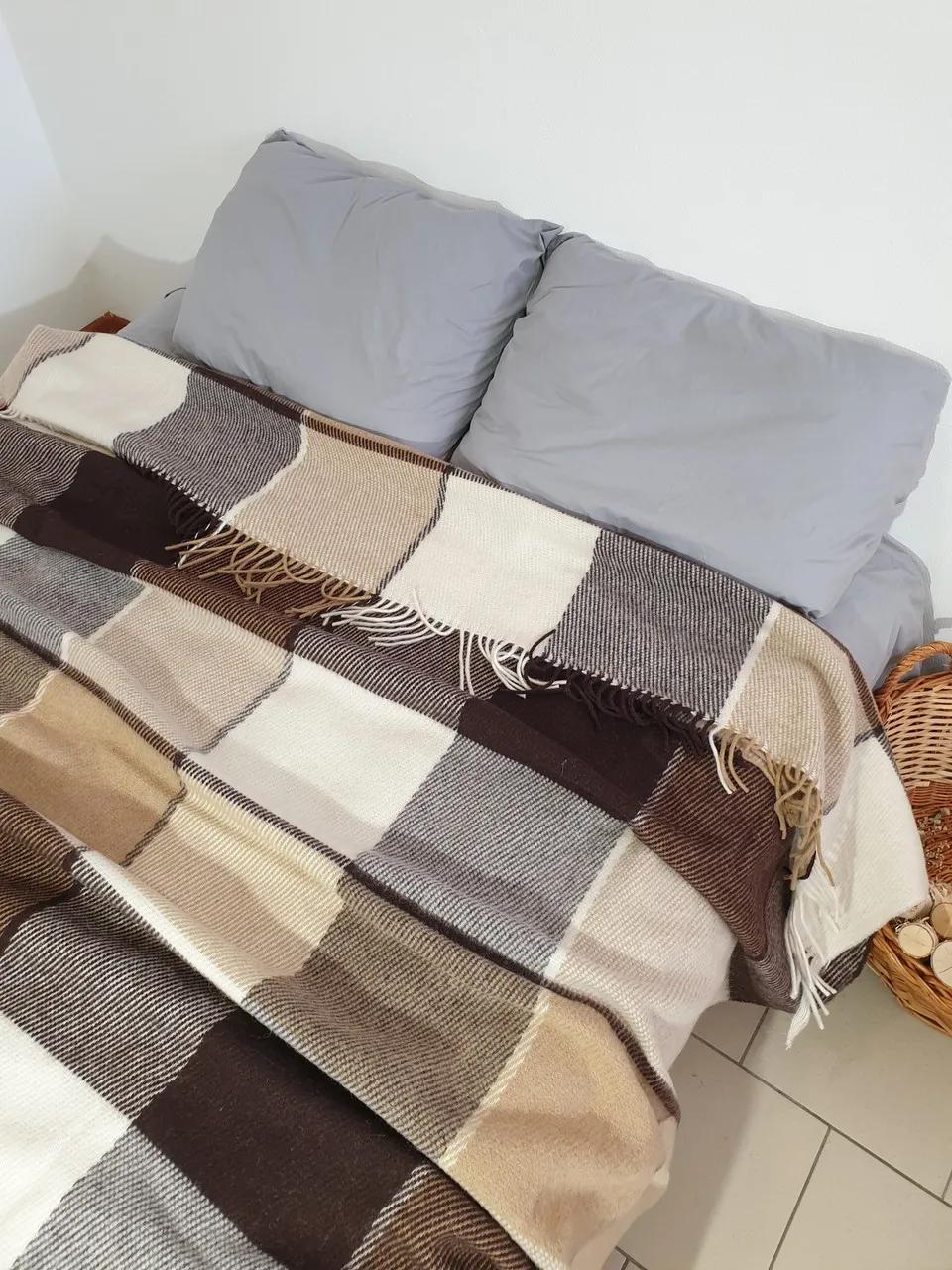 Плед Wool в клітинку шерcтяний коричневий - 315371