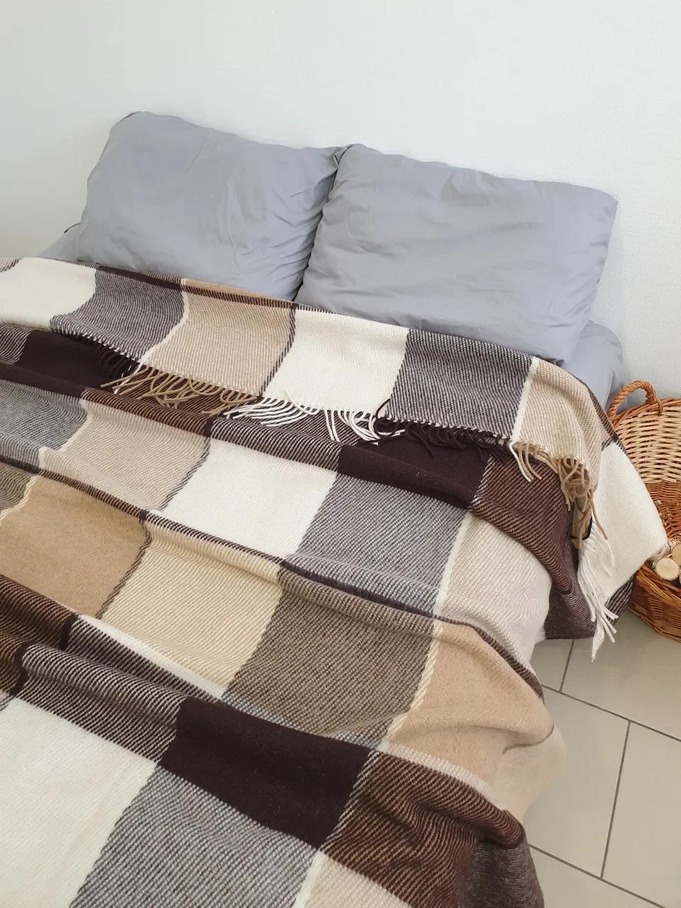 Плед Wool в клітинку шерcтяний коричневий - 315373