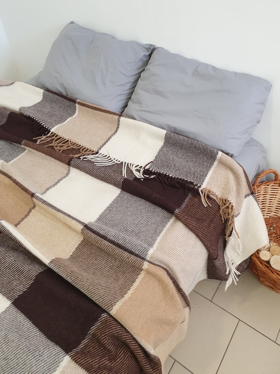 Плед Wool в клетку шерcтяный коричневый 170x210 см - 315677559
