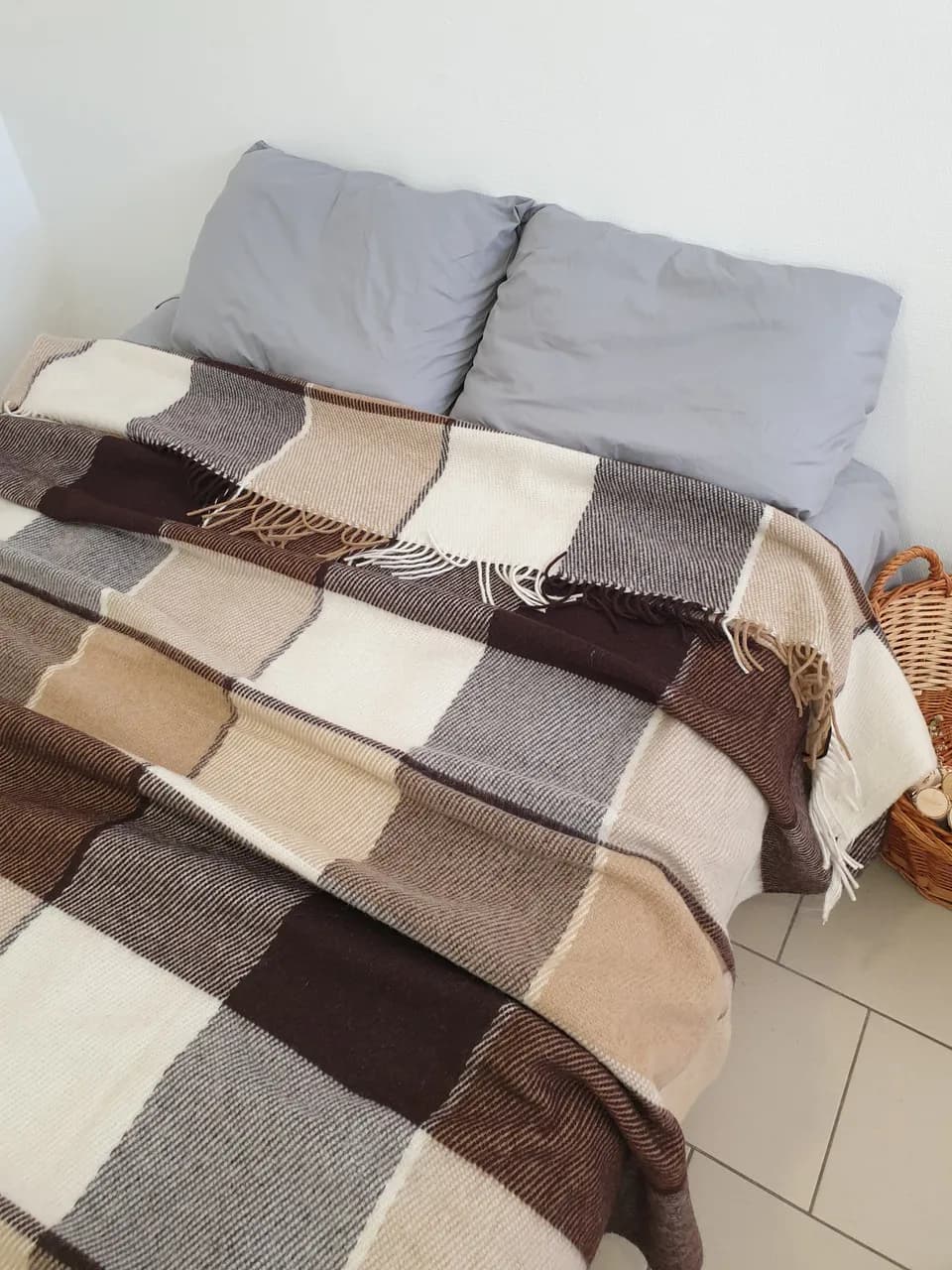 Плед Wool в клетку шерcтяный коричневый 170x210 см - 315677559