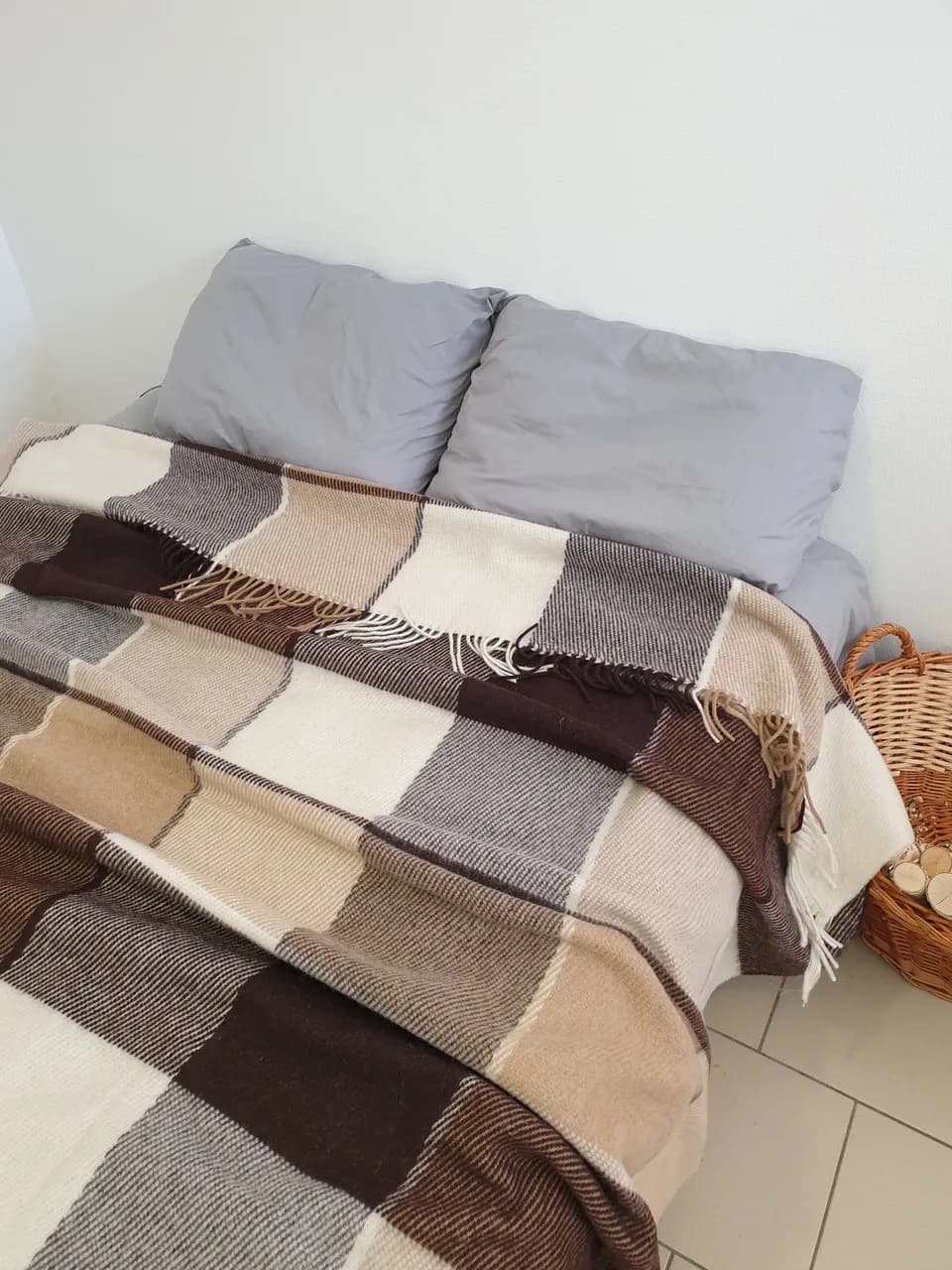 Плед Wool в клетку шерcтяный коричневый 170x210 см - 315677559