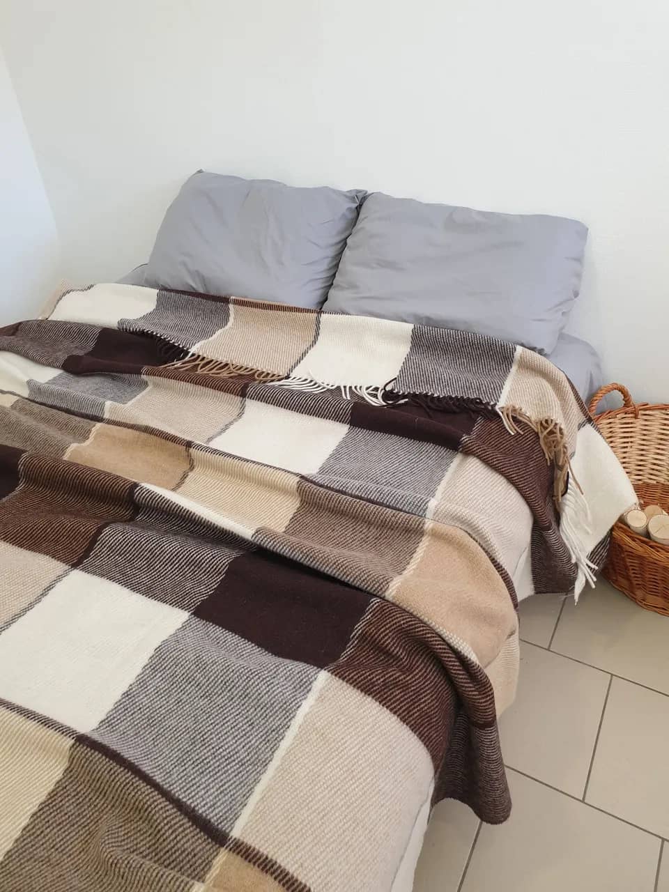 Плед Wool в клетку шерcтяный коричневый 200х220 см - 315384