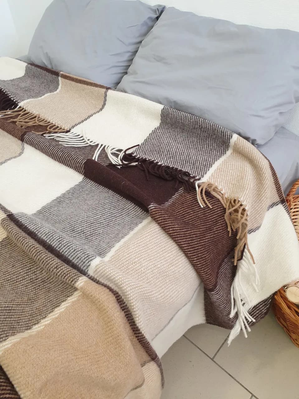 Плед Wool в клетку шерcтяный коричневый 200х220 см - 520466187
