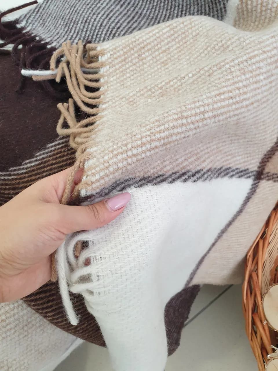 Плед Wool в клетку шерcтяный коричневый 200х220 см - 520466187