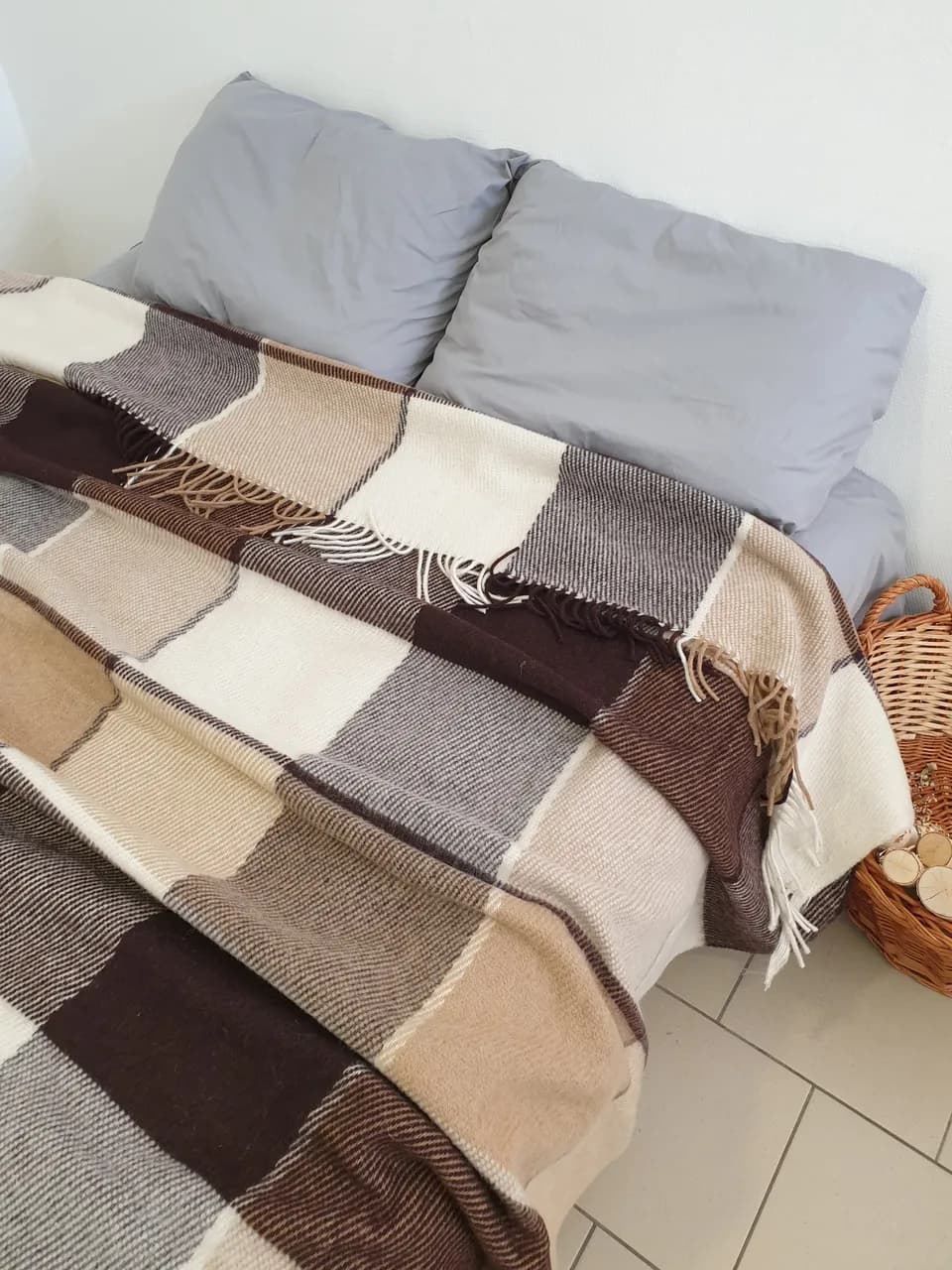 Плед Wool в клетку шерcтяный коричневый 200х220 см - 520466187