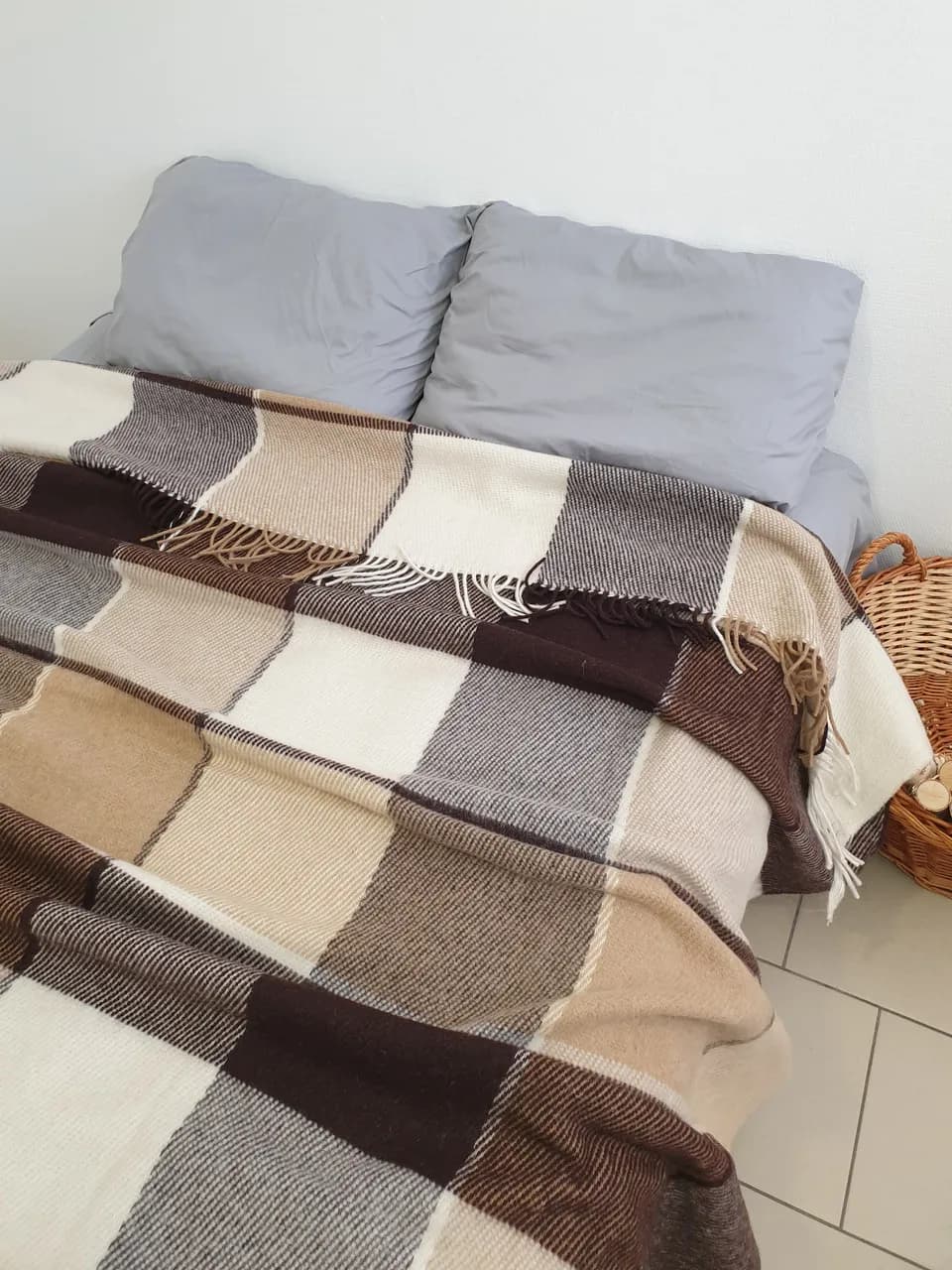 Плед Wool в клетку шерcтяный коричневый 200х220 см - 520466187