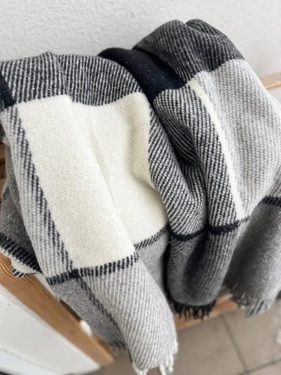 Плед Wool в клетку шерcтяный серый - 950697402
