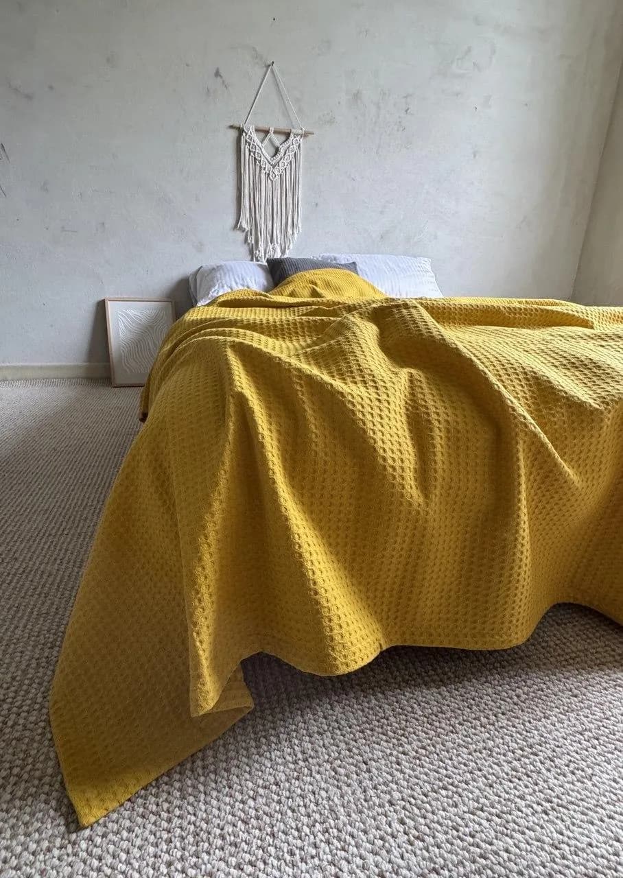 Покрывало хлопковое вафельное ZEINTEX Simple горчичное 230х320 см - 409831066