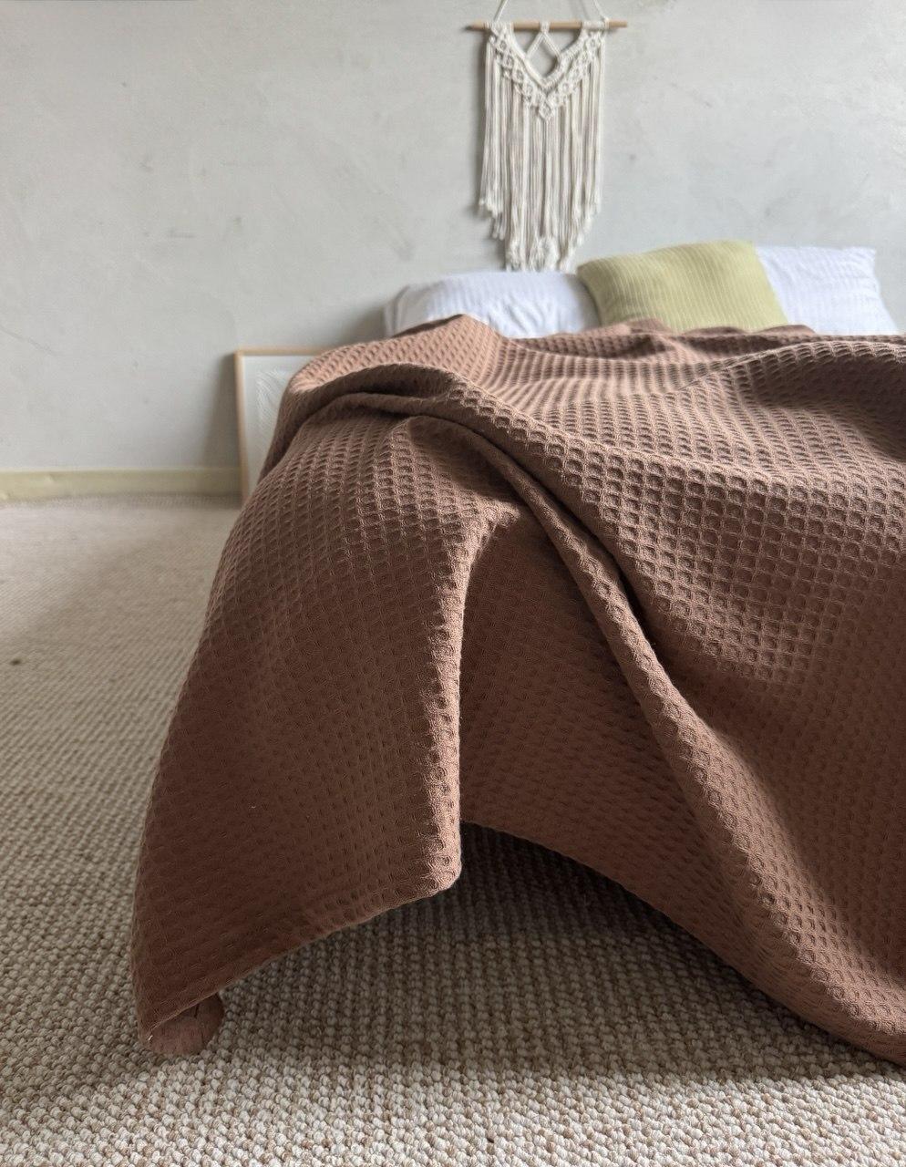 Покрывало хлопковое вафельное ZEINTEX Simple коричневое 230х300 см - 318916