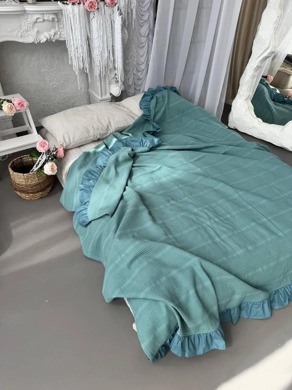Покрывало вафельное ZEINTEX Макраме бирюзовое 180х220 см - 327846