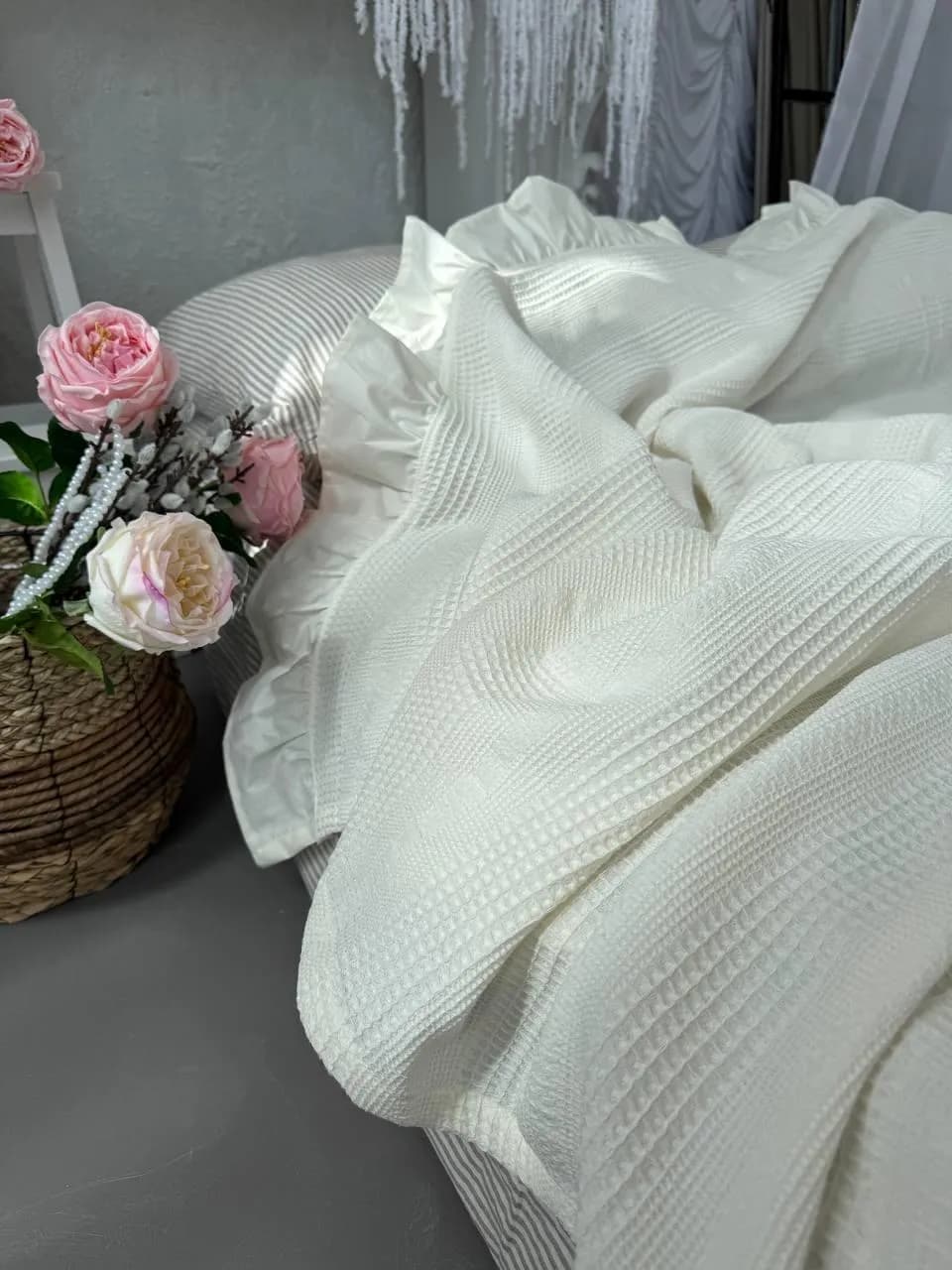 Покрывало вафельное ZEINTEX Макраме молочное 220х240 см - 444274005