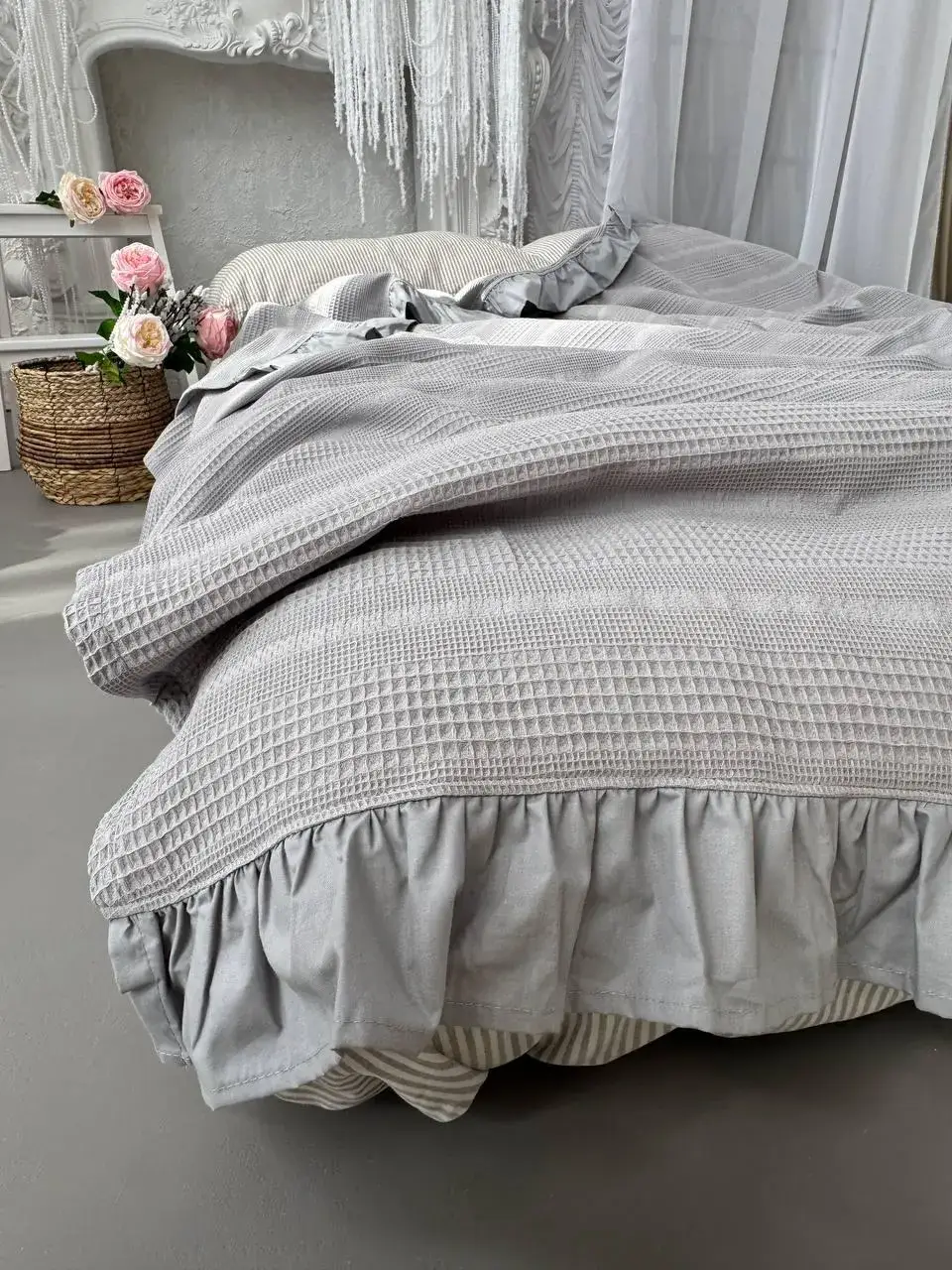 Покривало вафельне ZEINTEX Макраме сіре 230х320 см - 328297