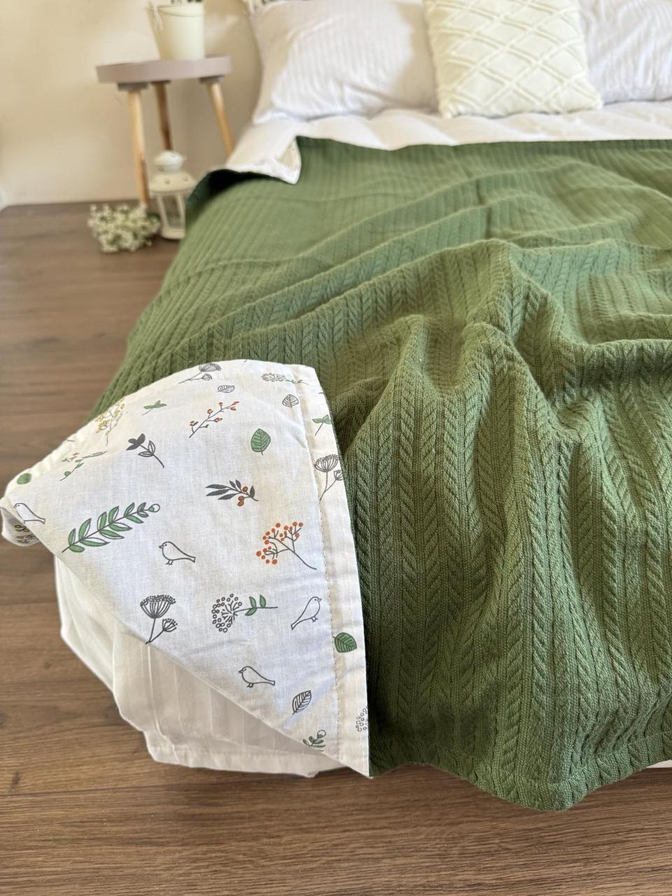 Покрывало детское Косичка kids хлопковое зелёного цвета - 330841
